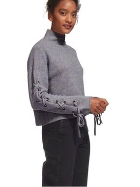 Whistles gray Merino Wool Lace Up Sleeve Sweater Large